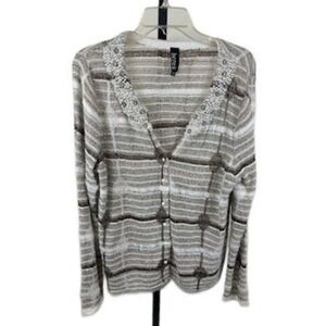 Berek Sweater Women's Size XXL Pearl Beaded Striped Cardigan  Vintage Y2K Jewels